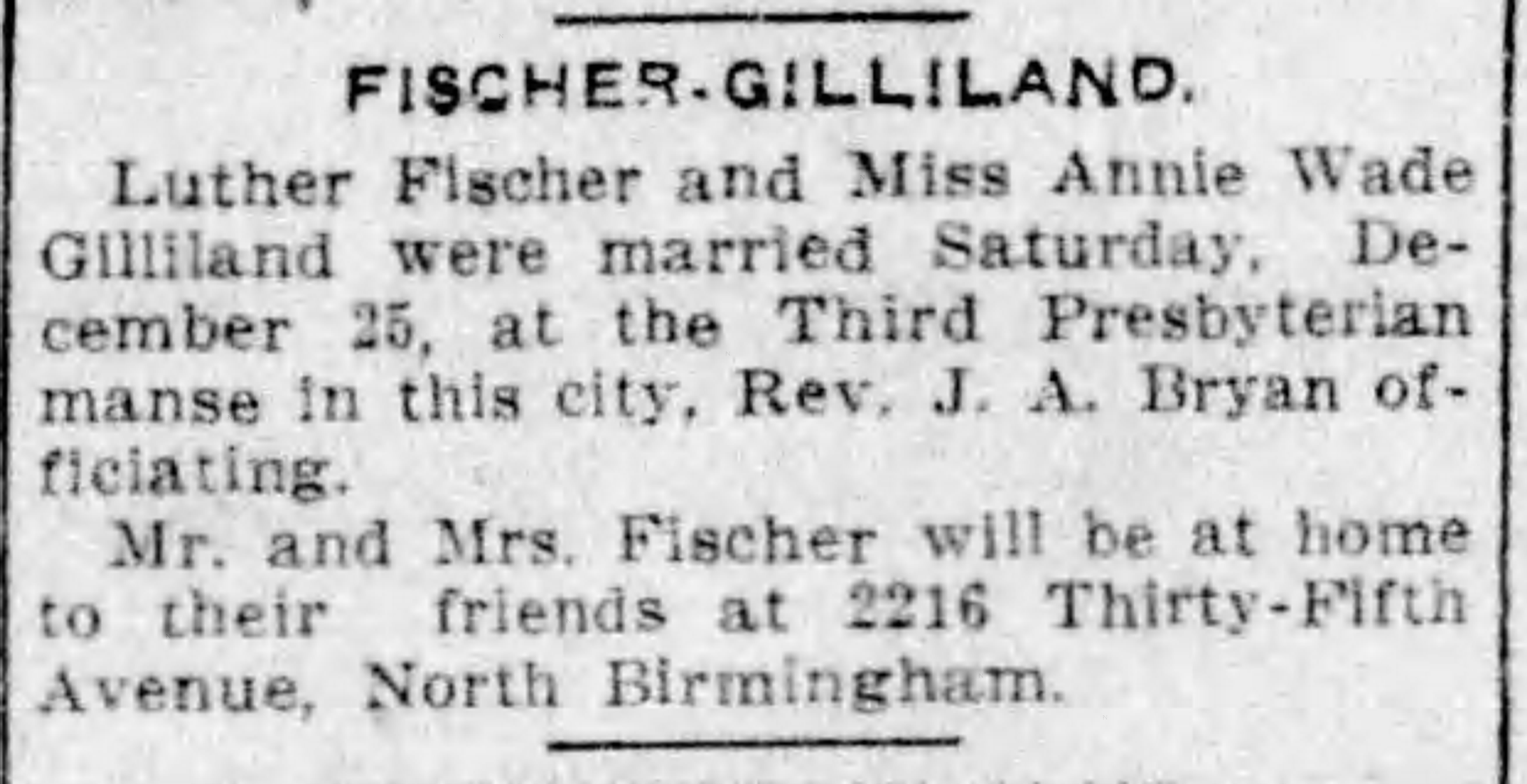 Luther Fischer-Annie Wade Gilliland